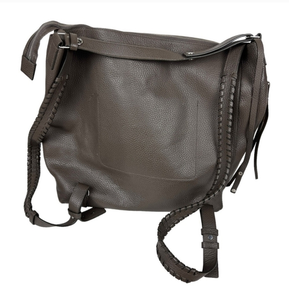 ALL SAINTS Kita Gray Brown Cow Leather Zip Backpack With Zippered Pouch